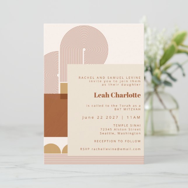 Modern form och linje Terracotta Fladdermus Pub Mi Inbjudningar (Stående Fram)