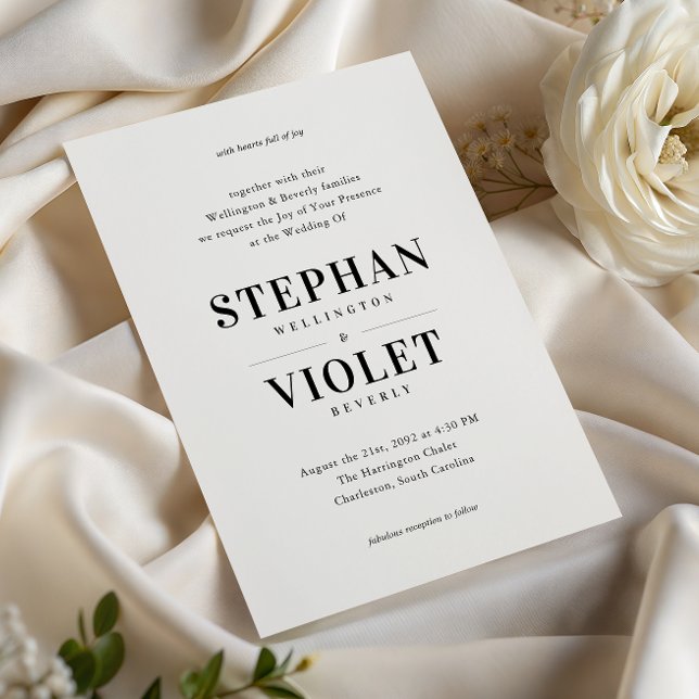 Modern Formell Black and White Contemporary Bröllo Inbjudningar (Skapare uppladdad)