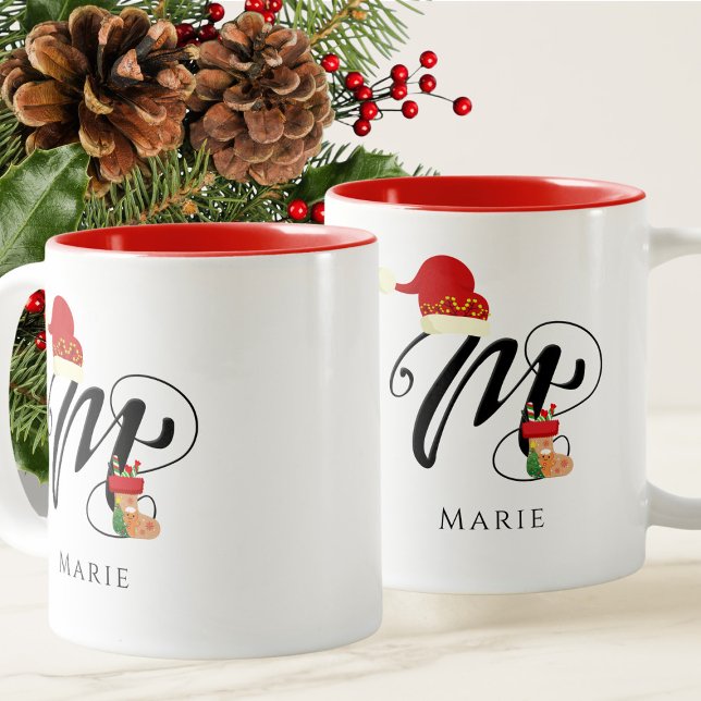 Modern Förnamnsinitial Monogram Bokstav M Jul Två-Tonad Mugg (Skapare uppladdad)