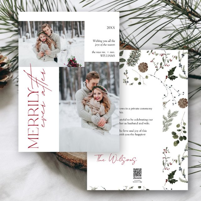 Modern först efter foto från Bröllop 2 Julkort (Easily add your photos and deets to personalize this beautiful holiday wedding announcement)