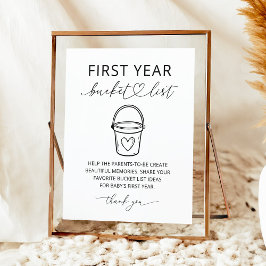 Modern Första Året Bucket List Bebis Shower Skylt