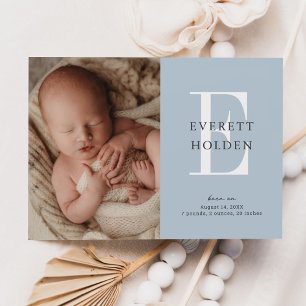 Modern första blått Baby tre foto-födelse Meddelande