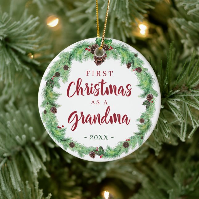 Modern FÖRSTA CHRISTMAS SOM ETT GRANDMA-FOto Julgransprydnad Keramik (Träd)