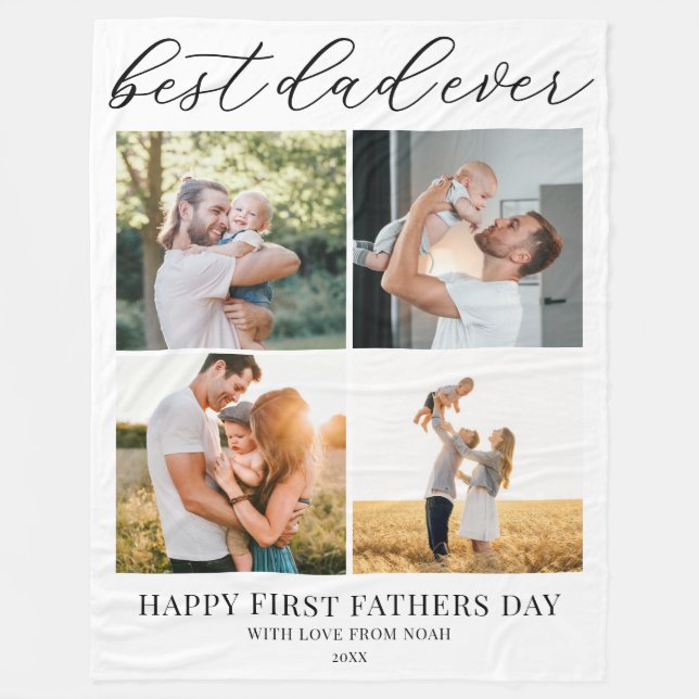 Modern första Fars dag 4-fotokollage Fleecefilt (Framsidan)