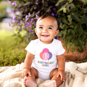 Modern Första Födelsedagen Baby Flicka Rosa Ballon T Shirt