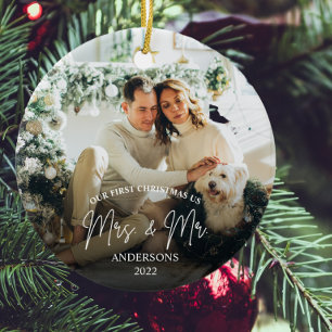 Modern första jul engagerade mrs & Mr. Julgransprydnad Keramik
