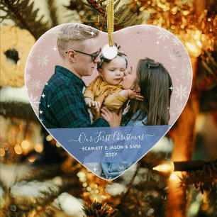 Modern första jul tillsammans 2 foton Heart Julgransprydnad Keramik