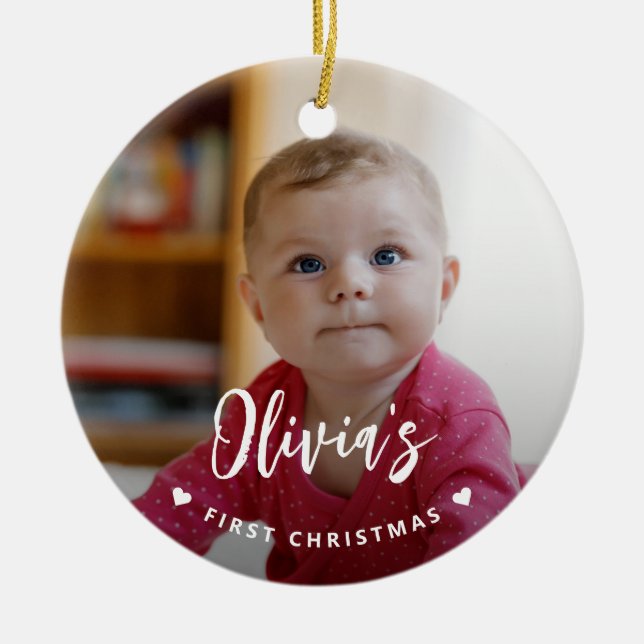 Modern första julbarnsfoto julgransprydnad keramik (Framsidan)
