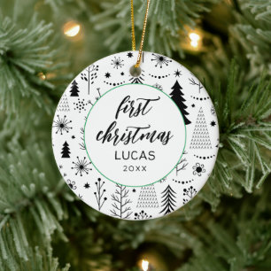 Modern Första julen Foto Bebis Julgransprydnad Keramik