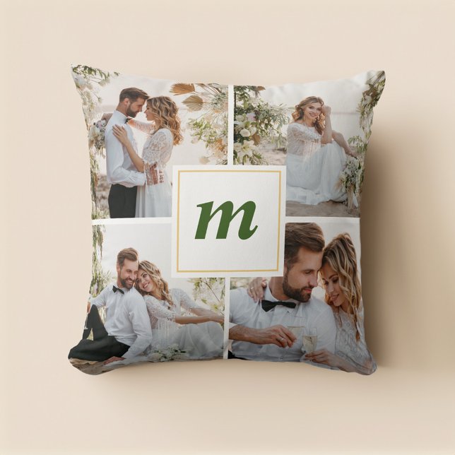 Modern Första julen Gift par Foto Kudde (Modern First Christmas Married Couple Photo Throw Pillow)
