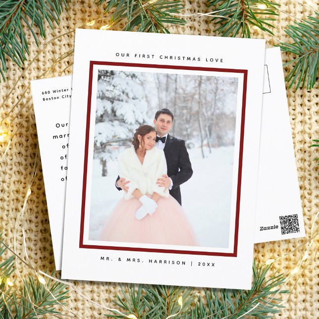 Modern Första julen Mr och Mrs Foto Helg Vykort (Modern First Christmas Mr and Mrs Photo Holiday Postcard)