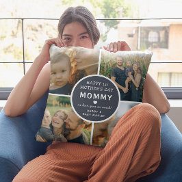 Modern första Mors dag Mamma 4-fotokollage Kudde