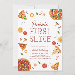 Modern första segmentpizza, födelsedag inbjudningar