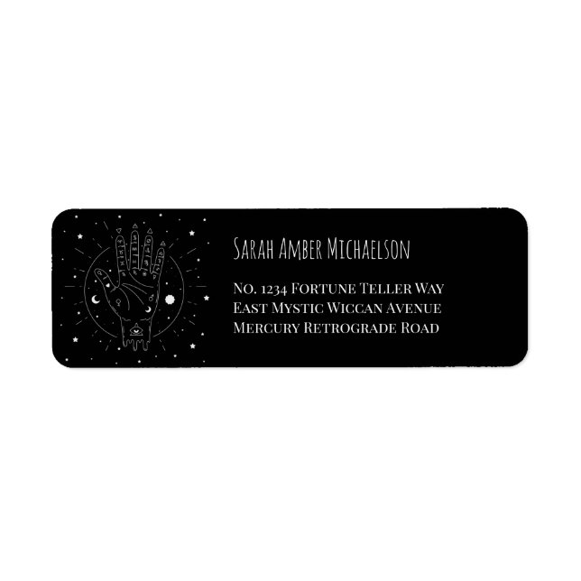 Modern Fortune Teller Palmistry Mystic Party Returadress Etikett (Framsidan)