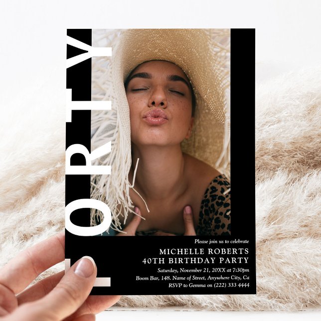 Modern FORTY Foto 40:e födelsedagsinbjudan Inbjudningar (Skapare uppladdad)