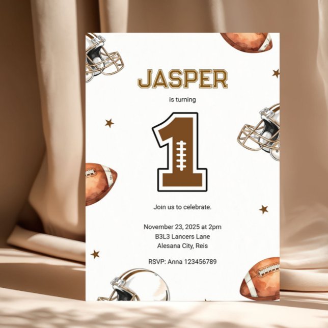 Modern Fotboll 1:a födelsedagen Inbjudningar (First Year Down Football | 1st Birthday Party Invitation)