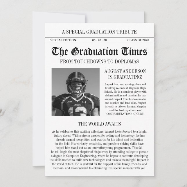 Modern Fotbollsspelare Tidningsfoto Examen Inbjudningar (Framsida)