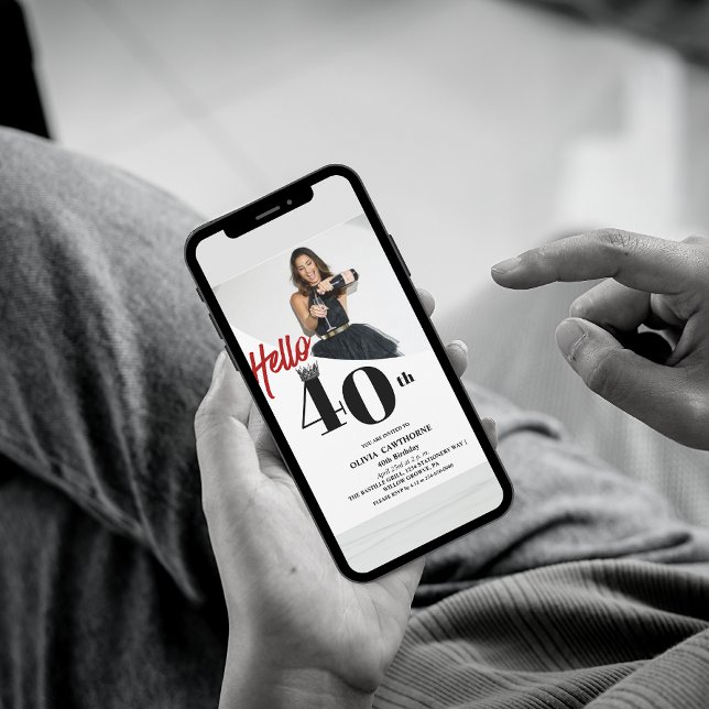 Modern foto 40:e födelsedagsvit svart inbjudningar (Skapare uppladdad)