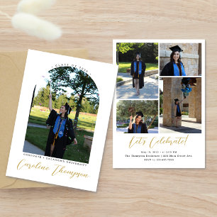 Modern Foto Arch & Collage Guld Skript Examen Inbjudningar
