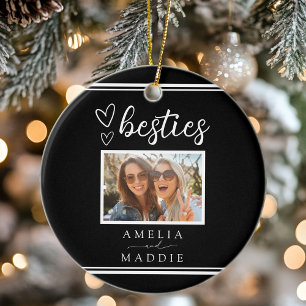 Modern Foto Besties Hjärtan Svart och Vitt  Julgransprydnad Keramik
