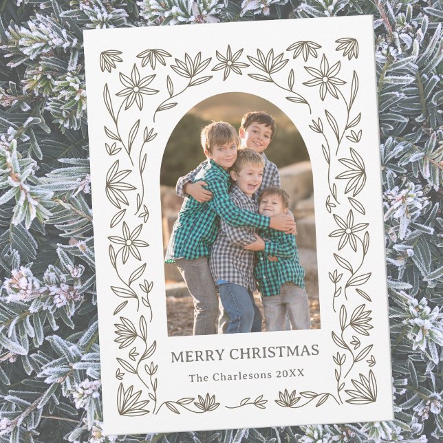 Modern Foto Botanisk Valvbåge Jul Julkort (Modern arch photo botanical line art Christmas holiday card)