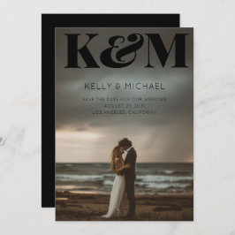 Modern foto Bröllop i Initialer i svart, fetstil,  Spara Datumet