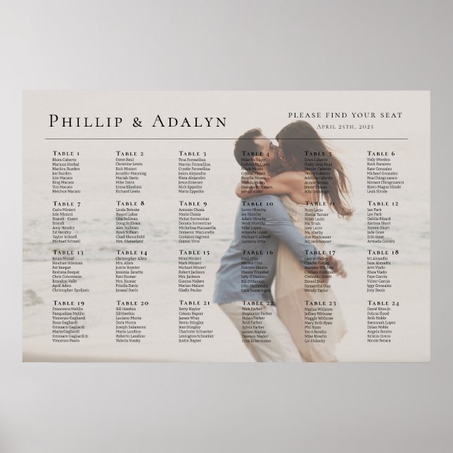Modern foto bröllop-sittplatsplan, 24 bord poster (Framsidan)