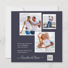 Modern FOTO Bröllopsinbjudan QR-KOD RSVP Blå