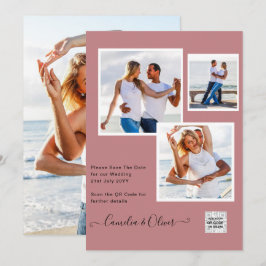 Modern FOTO Bröllopsinbjudan QR-KOD RSVP Dammtrosa Inbjudningar