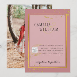 Modern FOTO Bröllopsinbjudan QR-KOD RSVP Dammtrosa Inbjudningar