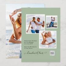 Modern FOTO Bröllopsinbjudan QR KOD Rsvp Grön