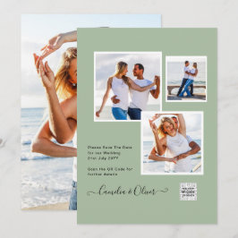 Modern FOTO Bröllopsinbjudan QR KOD Rsvp Grön Inbjudningar