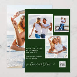 Modern FOTO Bröllopsinbjudan QR-KOD Rsvp Grön Inbjudningar