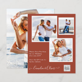 Modern FOTO Bröllopsinbjudan QR-KOD RSVP Kanel