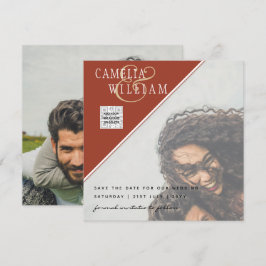 Modern FOTO Bröllopsinbjudan QR-KOD RSVP Kanel