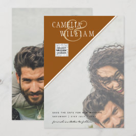 Modern FOTO Bröllopsinbjudan QR-KOD RSVP Kanel Inbjudningar