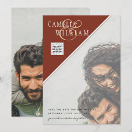 Modern FOTO Bröllopsinbjudan QR-KOD RSVP Kanel Inbjudningar