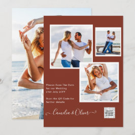 Modern FOTO Bröllopsinbjudan QR-KOD RSVP Kanel Inbjudningar
