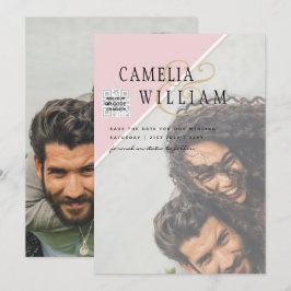 Modern FOTO Bröllopsinbjudan QR-KOD RSVP Rosask PI Inbjudningar