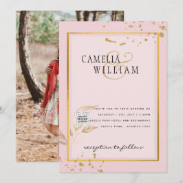 Modern FOTO Bröllopsinbjudan QR-KOD RSVP Rosask PI Inbjudningar