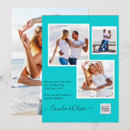 Modern FOTO Bröllopsinbjudan QR-KOD RSVP TEAL Inbjudningar