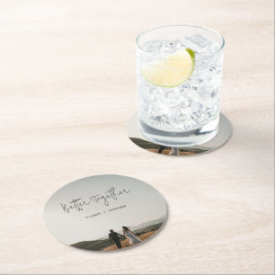 Modern Foto Chic Bröllop Underlägg Papper Rund