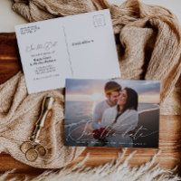 Modern foto chic script bröllop spara datum