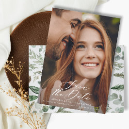 Modern foto elegant script vattenfärg botanisk  spara datumet