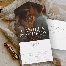 Modern Foto Elegant Stilfullt RSVP Bröllop