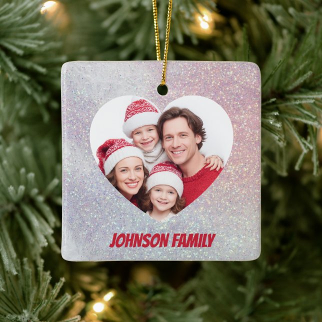 Modern Foto Familj | Jul Glitter Ornament (Träd)