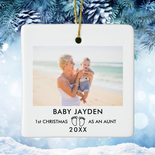 Modern foto för första julen Moster Nyfödd bebis Julgransprydnad Keramik (Modern 1st Christmas Aunt New Baby Photo Ceramic Ornament
)