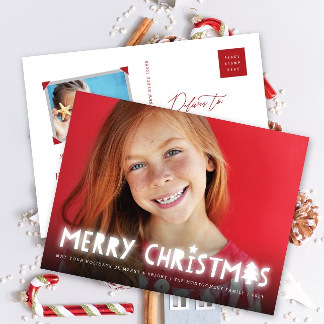 Modern foto för god jul Glow Typography Helg Vykort (Skapare uppladdad)
