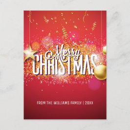 Modern foto för god jul Red Guld Glitter Helg Vykort