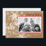 Modern foto för guld & Red Winter Warm Önskemål He Julkort<br><div class="desc">Rött merry & Bright White Guld-fotokort för Helgdag</div>
